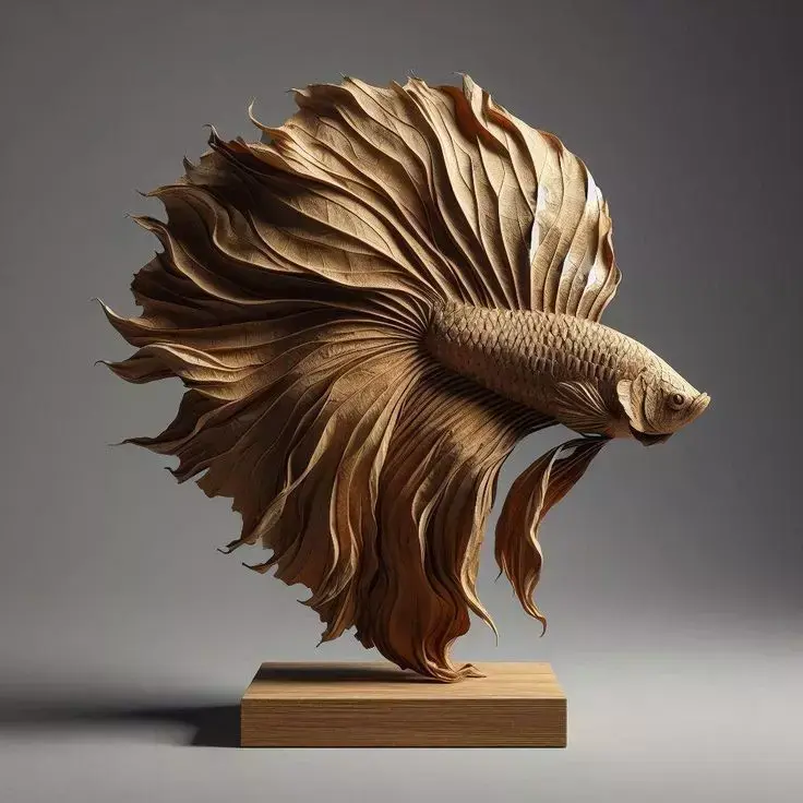 Leaf Betta Fish Sculpture Organic Animal Form Flowing Fins 3D Low-poly 3D model