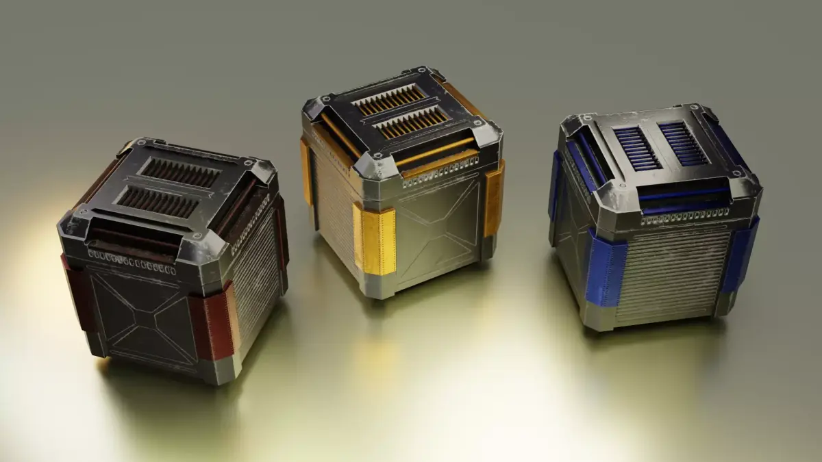 Metallic SCI-FI Box - 3 colors Low-poly 3D model