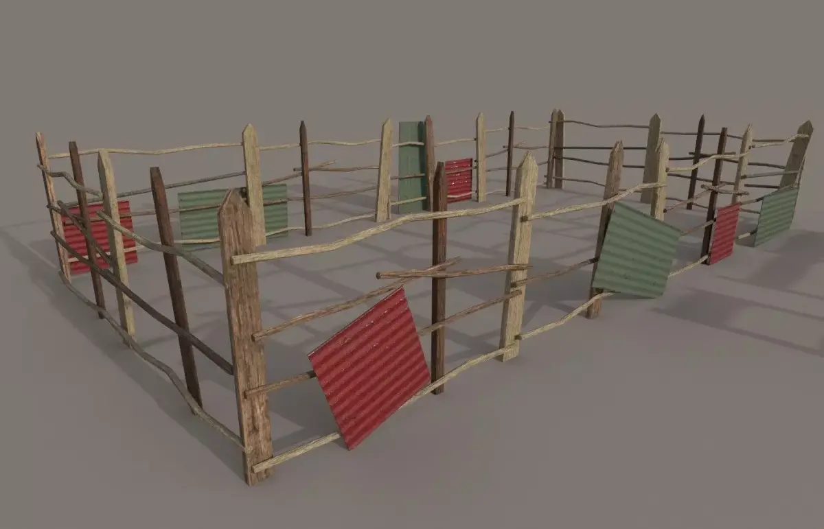 different Wooden fence PBR Low-poly 3D model