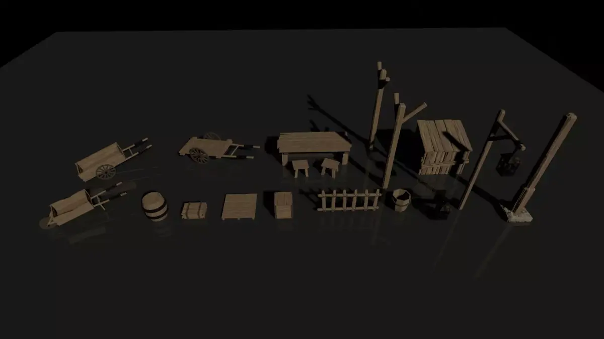Medieval environment peripherals pack  Low-poly 3D model