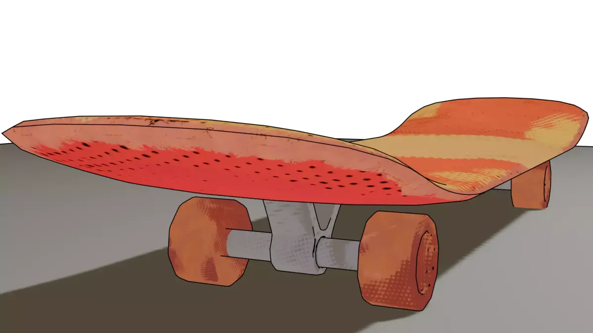 Low Poly Skateboard 3D Model Halftone Stylized Texture Low-poly 3D model