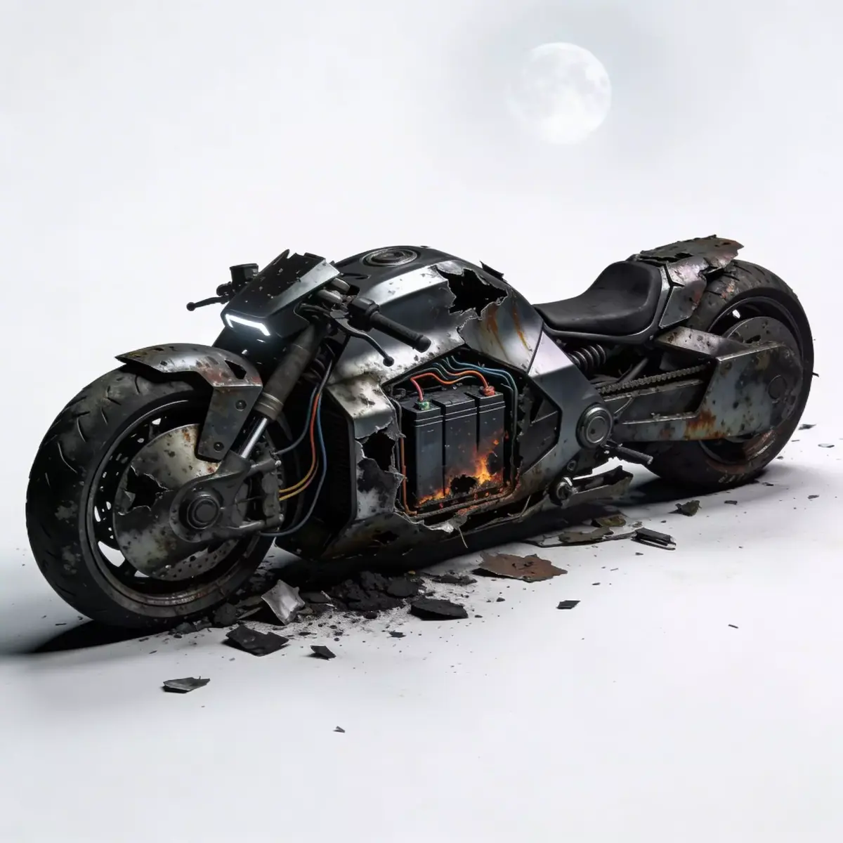Realistic Wrecked Future Electric Motorcycle 3D Model Low-poly 3D model