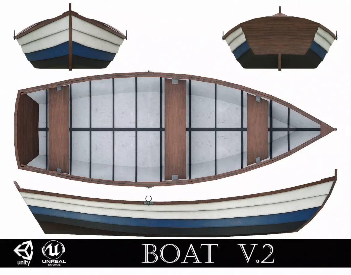 Painted Wooden Boat v2 Low-poly 3D model