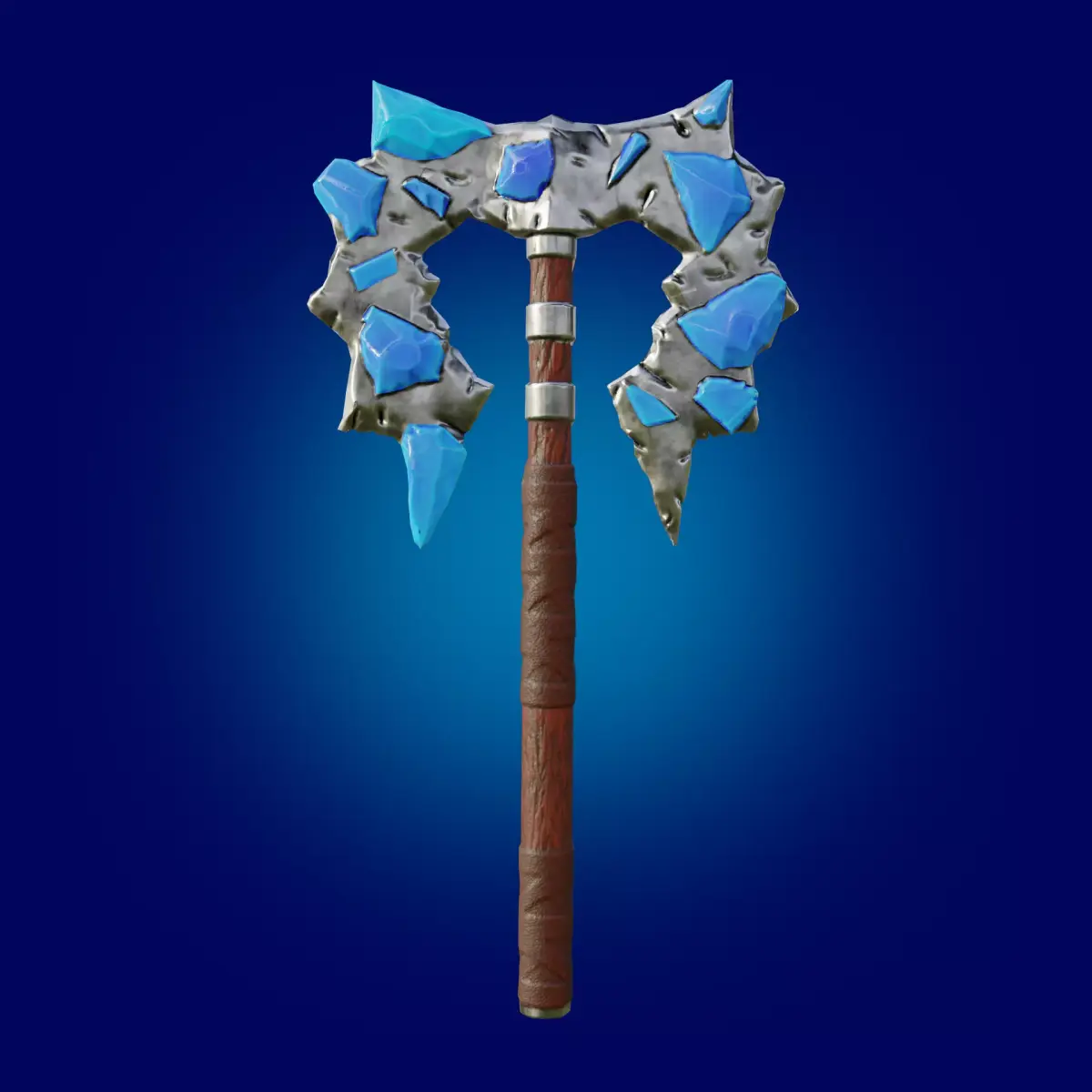 Stylized axe  Weapon with  ice crystals  Low-poly 3D model