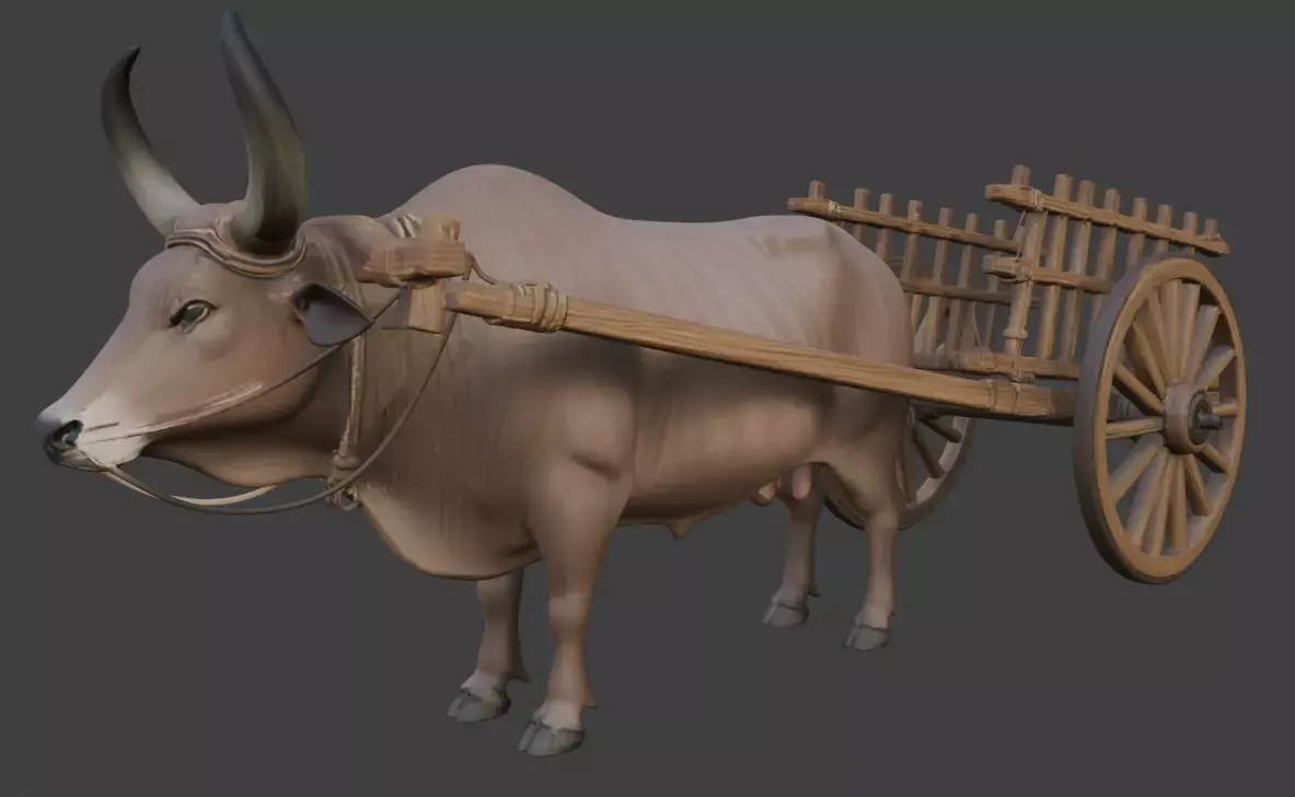 Realistic Indian Bullock Cart 3D Model 3D model