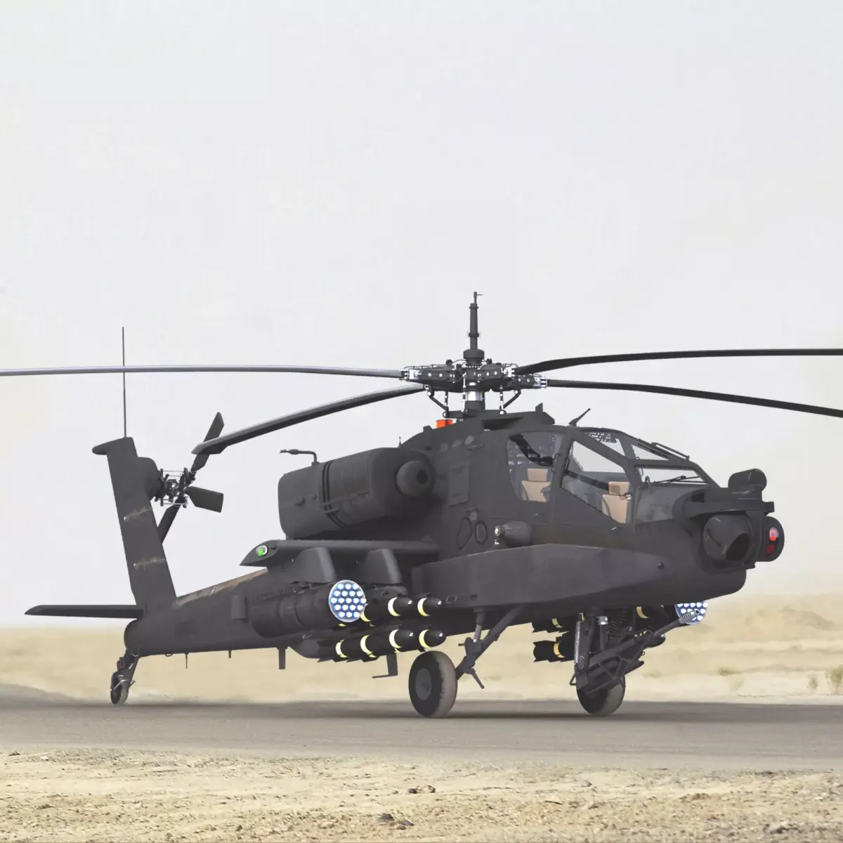 AH64A Apache Helicopter Gray Low-poly 3D model