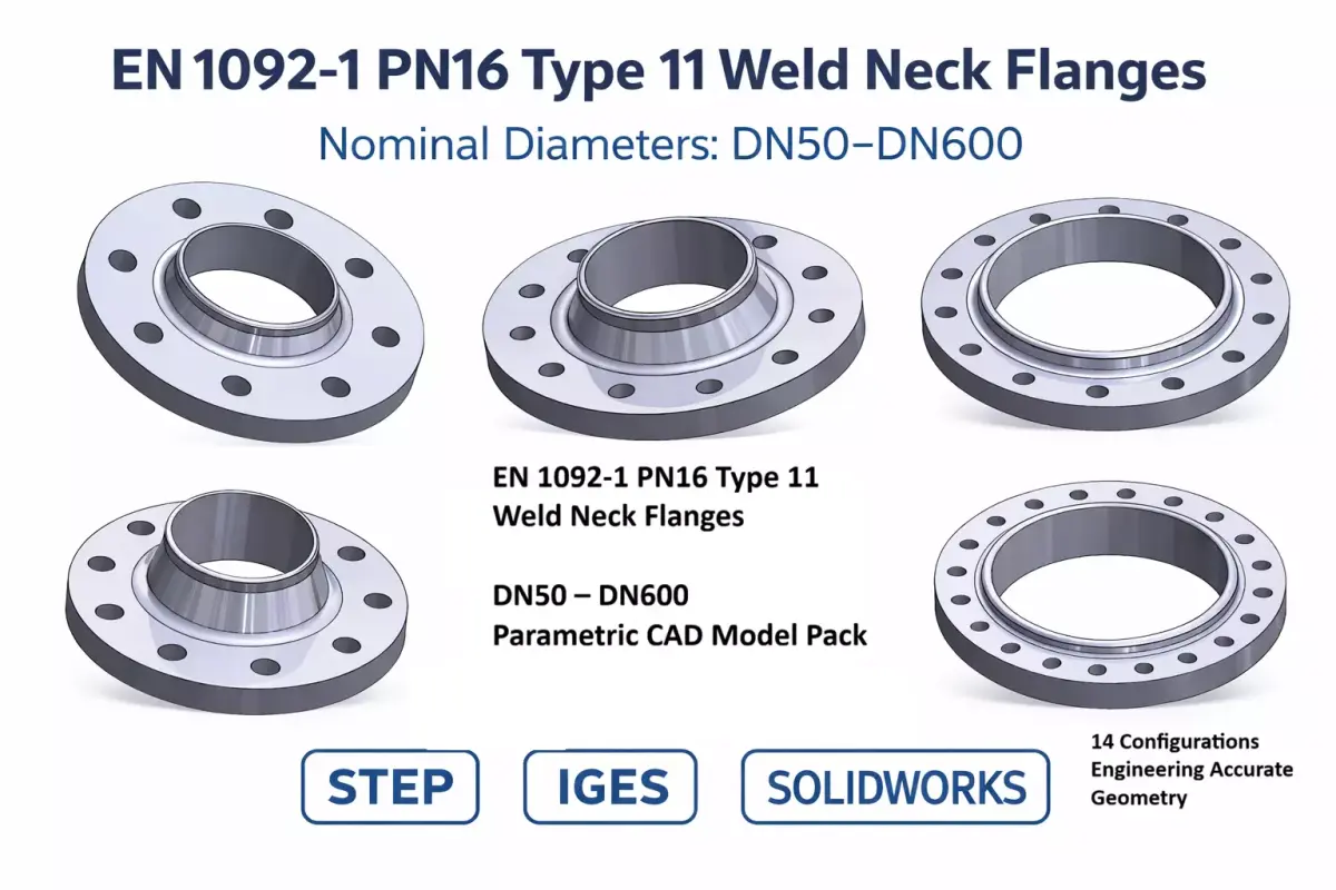 EN1092-1 PN16 Type 11 Weld Neck Flange DN50-DN600 3D model