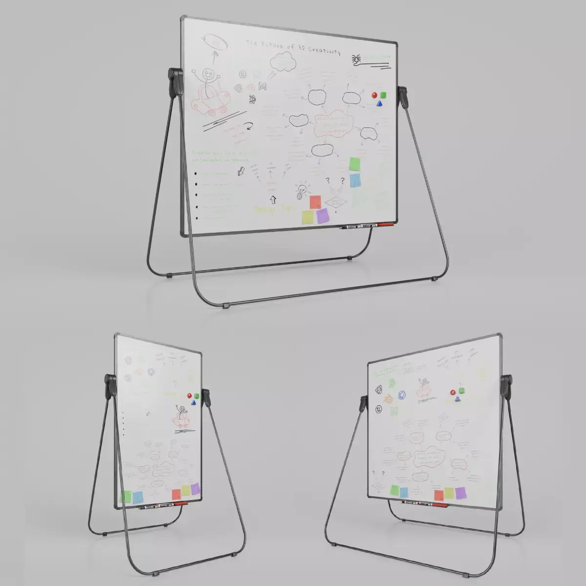 Professional U Stand Whiteboard Trio-Customizable Writing Boards 3D Model Pack