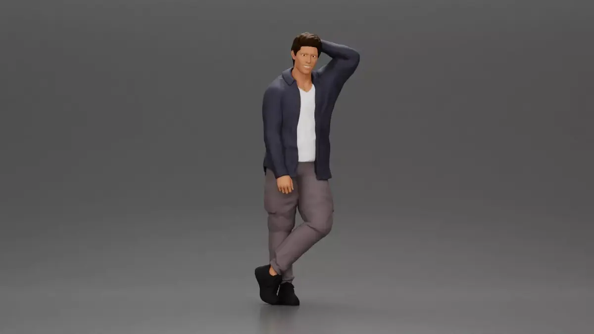 Fashion model posing casually in open shirt cargo pants 3D print model