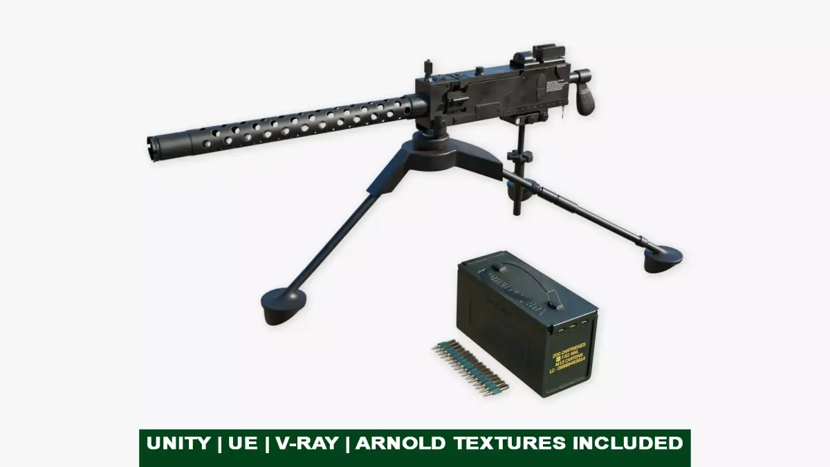 M1919 Browning Machine Gun 03 PBR Unity UE Textures Included Low-poly 3D model