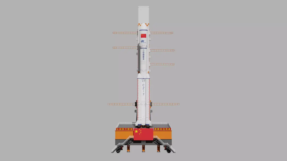 Long March 7 launch vehicle---With Launch Pad---Blend-FBX 3D model
