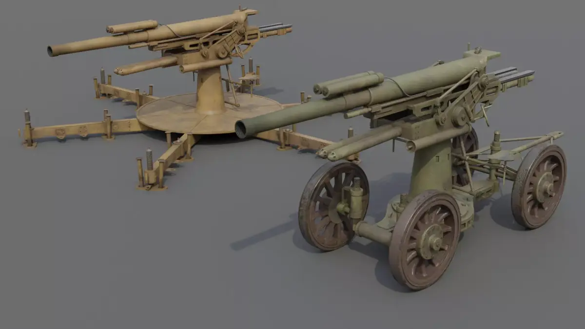 Type 14 10 cm AA gun Low-poly 3D model