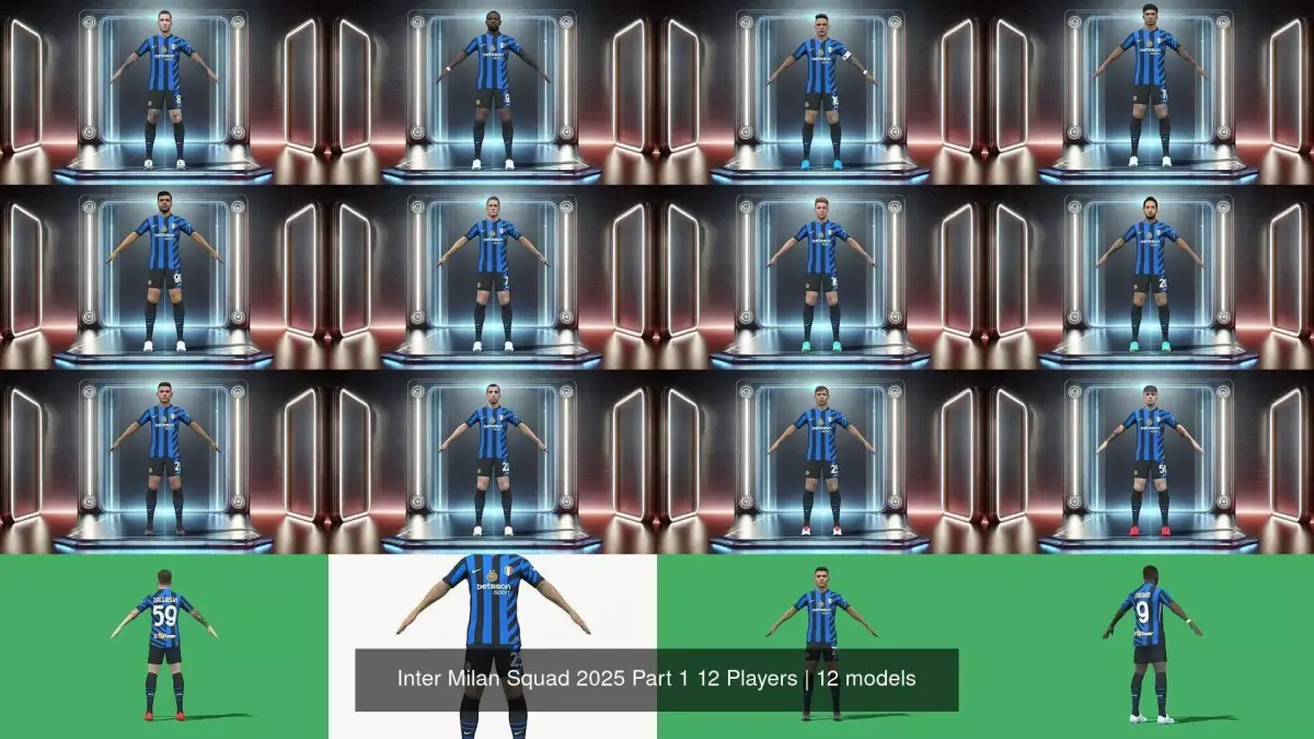 Inter Milan Squad 2025 Part 1 12 Players 3D Model Pack