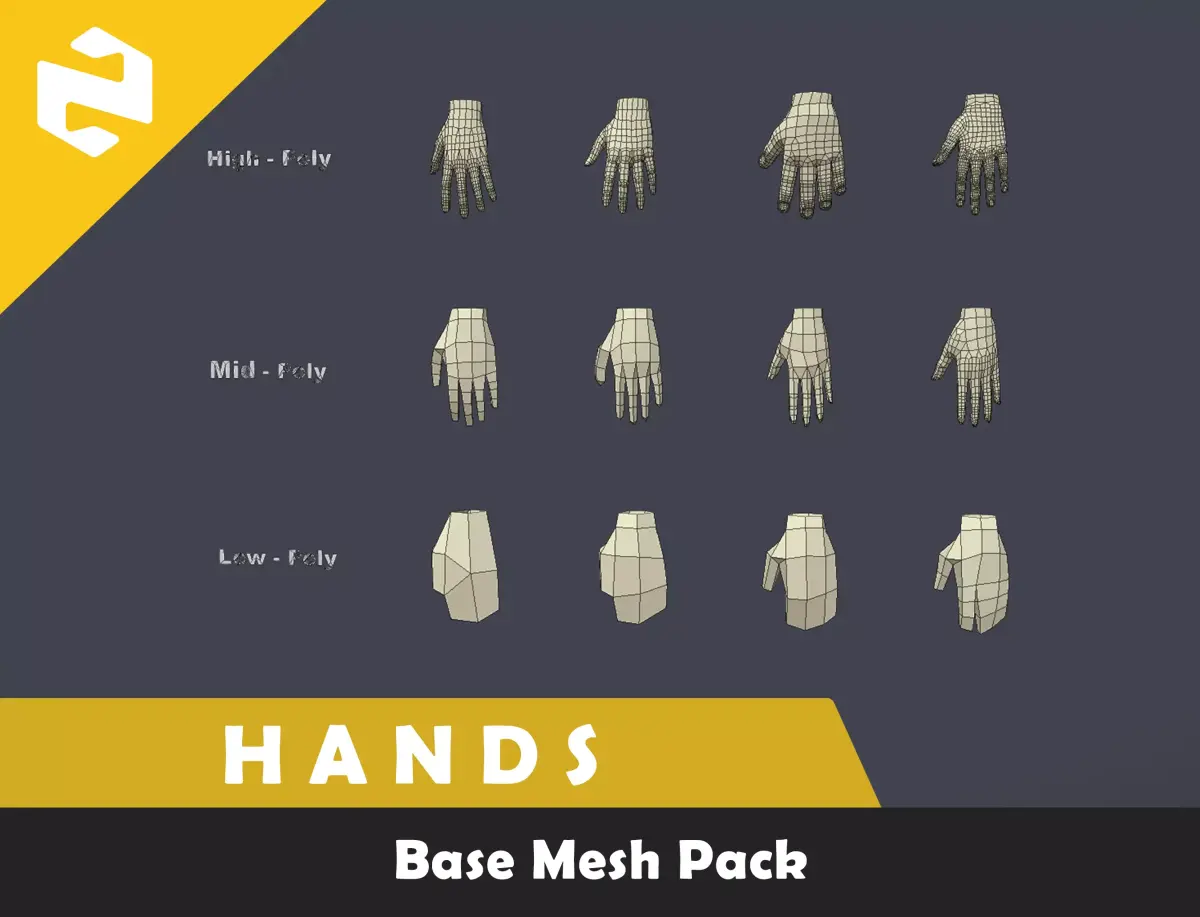 Hands Base Mesh  Low-poly 3D model