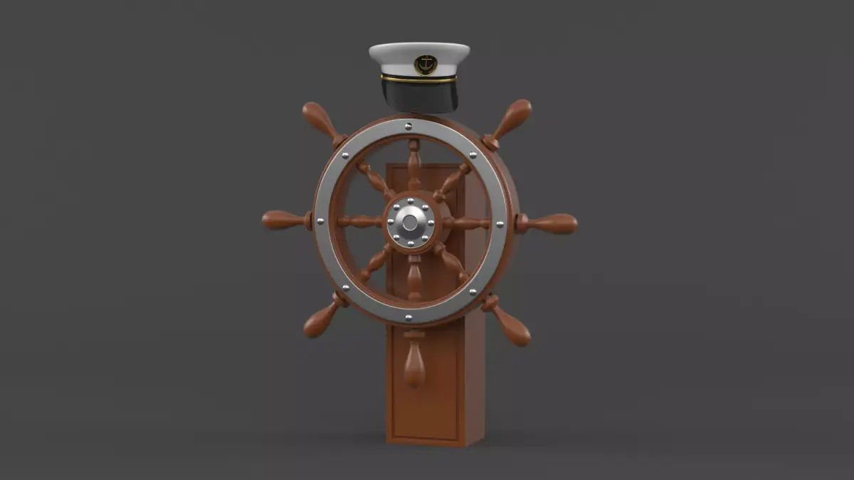 Captain Hat and Ship Wheel 3D model