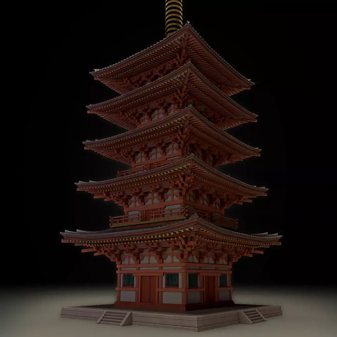Japanese historic building-five-storied pagoda -gojunoto Low-poly 3D model