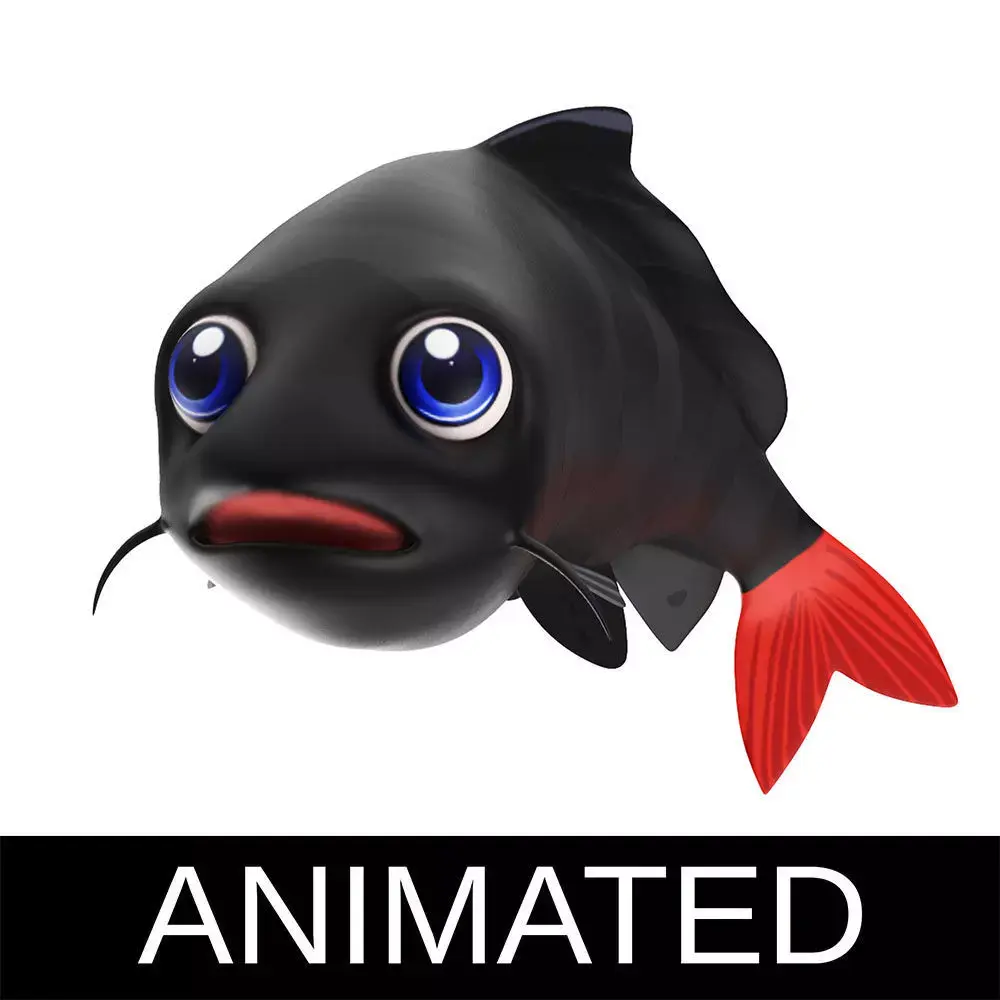 Red Tailed Black Animated Shark  Low-poly 3D model