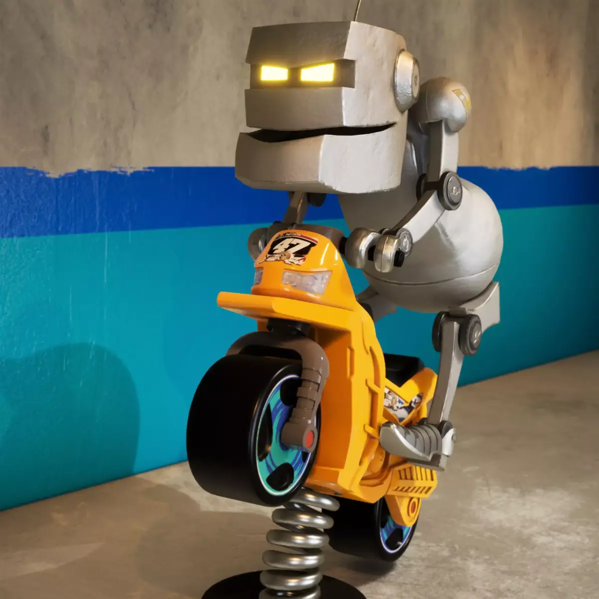 Small robot on the toy bike 3D model