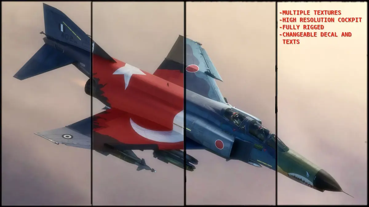 F4 Phantom2 with Cockpit - 4 different Changeble textures-Rigged Low-poly 3D model