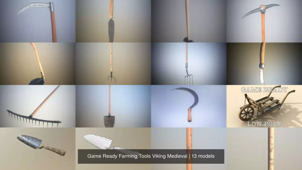 Game Ready Farming Tools Viking Medieval 3D Model Pack
