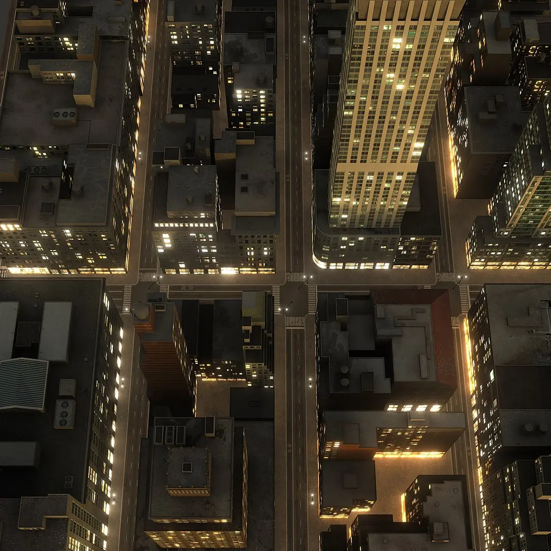 Manhattan District 01 Night Low Poly 3D model