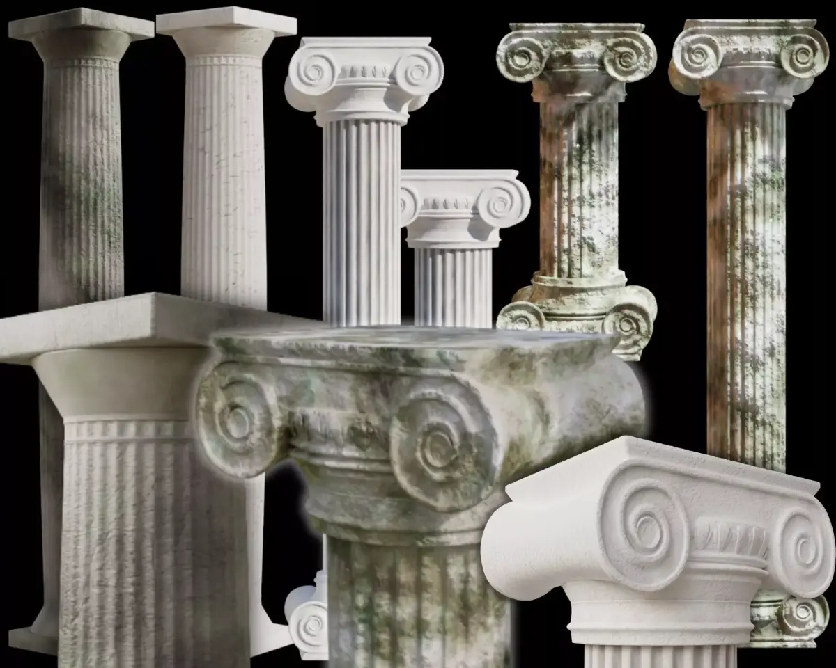 Columns set Clean and old mossy versions 3D Model Pack purchase
