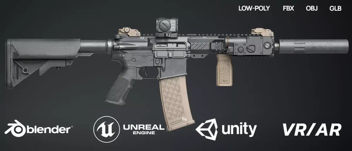 AR15 - assault rifle Low-poly 3D model