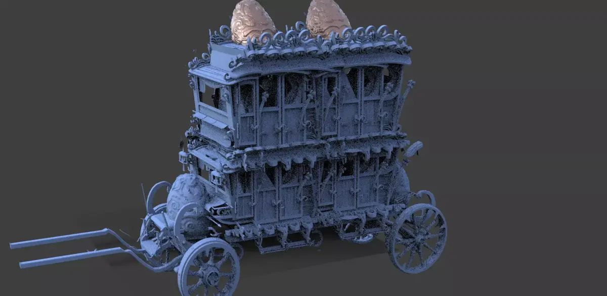High polygon Stage Coach Horse Carriage 3D With Easter EGG Tall 3D model