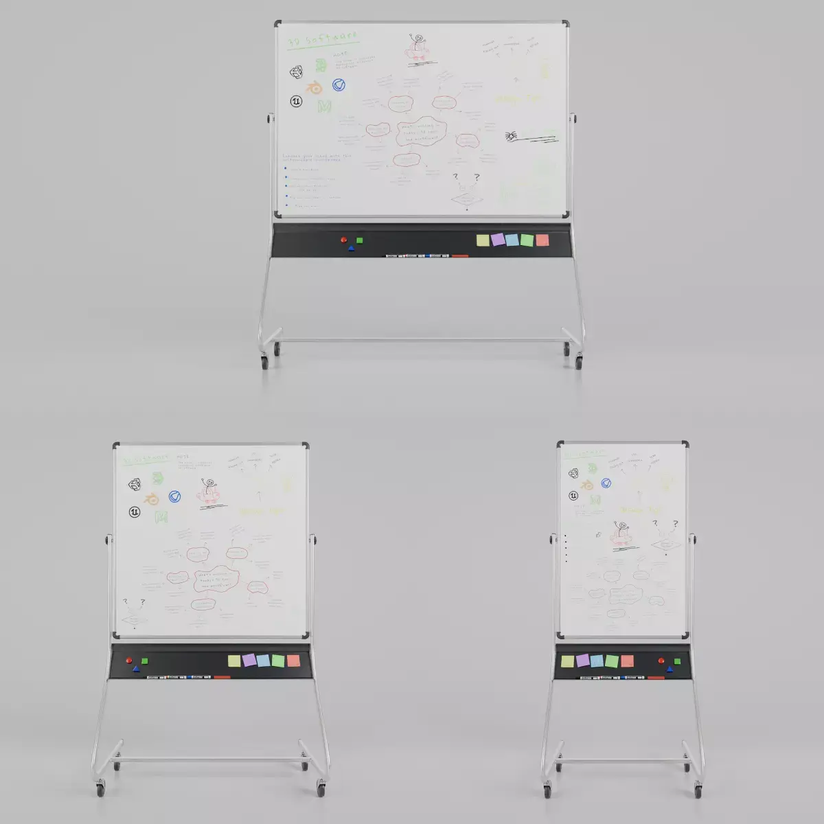 Professional Double-Sided Whiteboard-Customizable Writing Boards 3D Model Pack