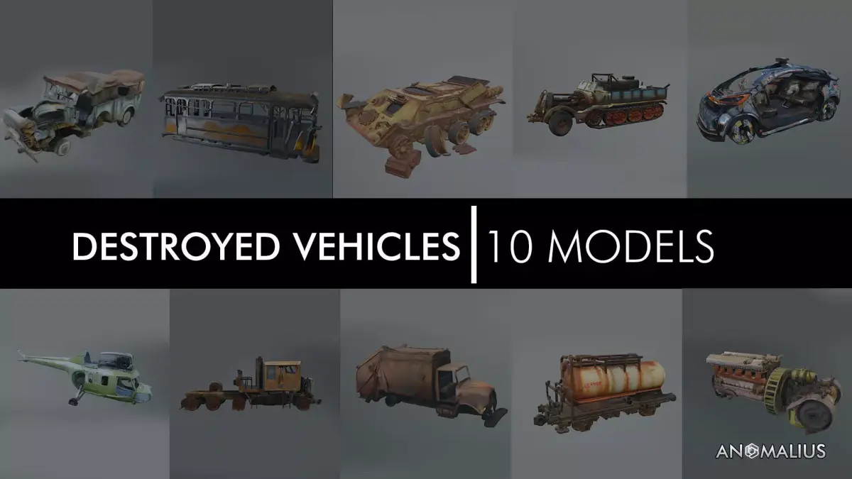 destroyed vehicles pack Low-poly 3D model
