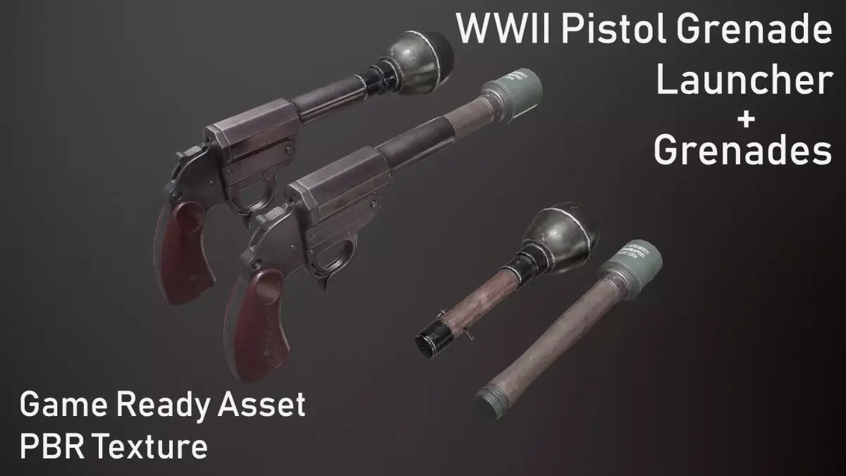 WWII Granade Launcher plus Grenades Low-poly 3D model