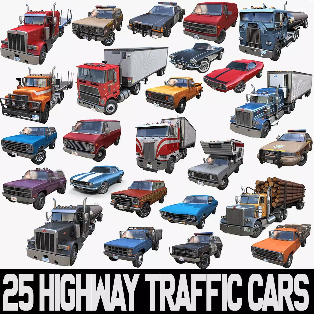 90s Highway traffic cars 3D Model Pack