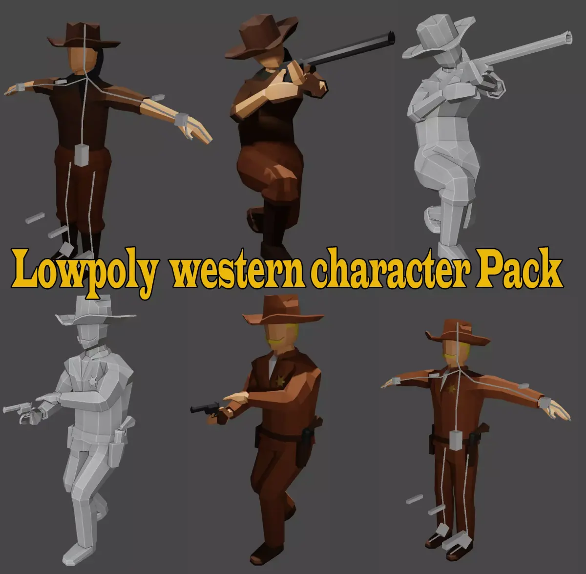 Low poly western character Pack Low-poly 3D model