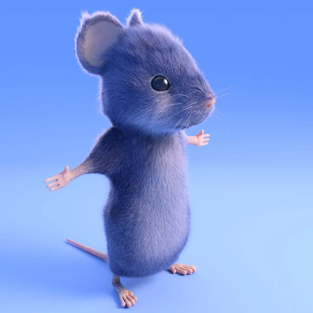 Mouse - Cartoon style - Grey fur - rigged 3D model
