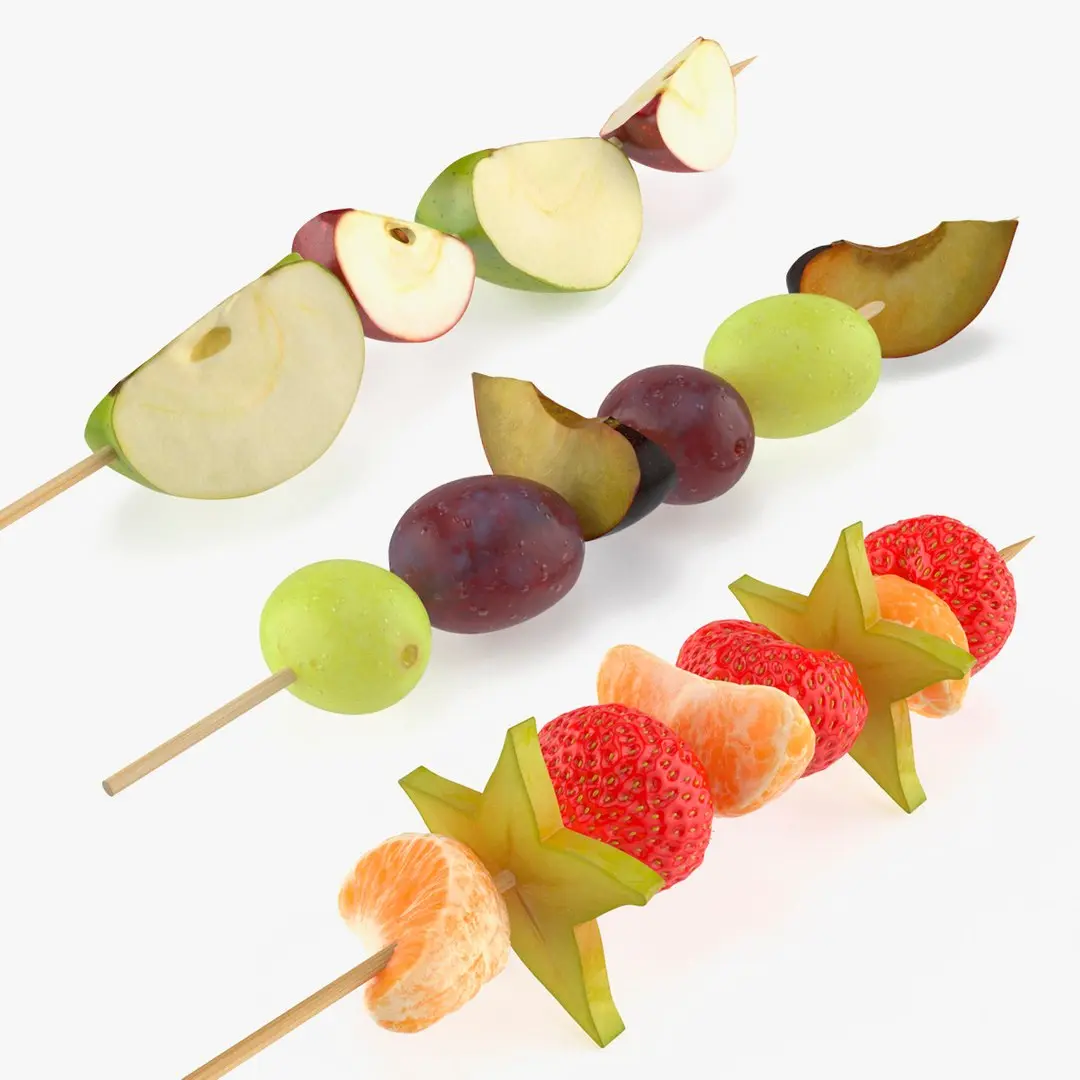 Picnic Fruit Snack on Wooden Skewer Collection 3D model