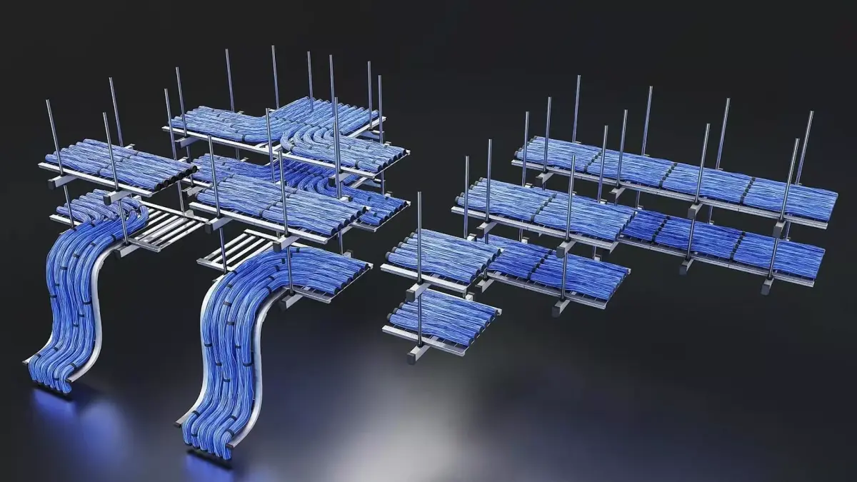 Cable Tray System with Blue Wiring Low-poly 3D model
