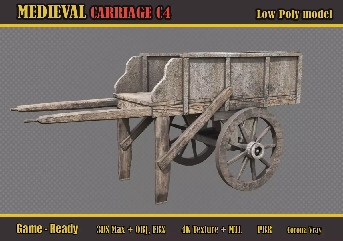 Medieval Carriage C4 Low-poly 3D model