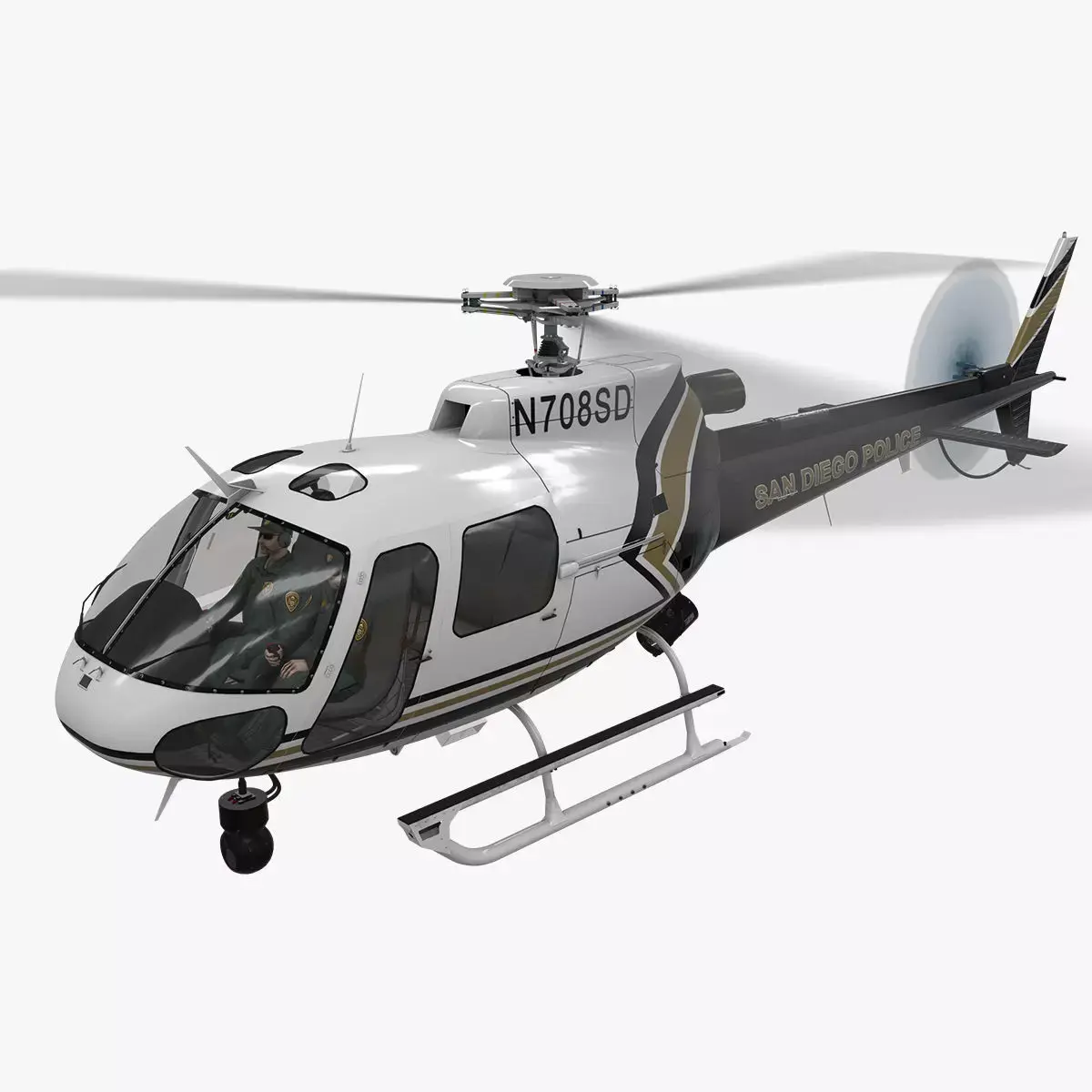  AS-350 San Diego Police Animated Low-poly 3D model