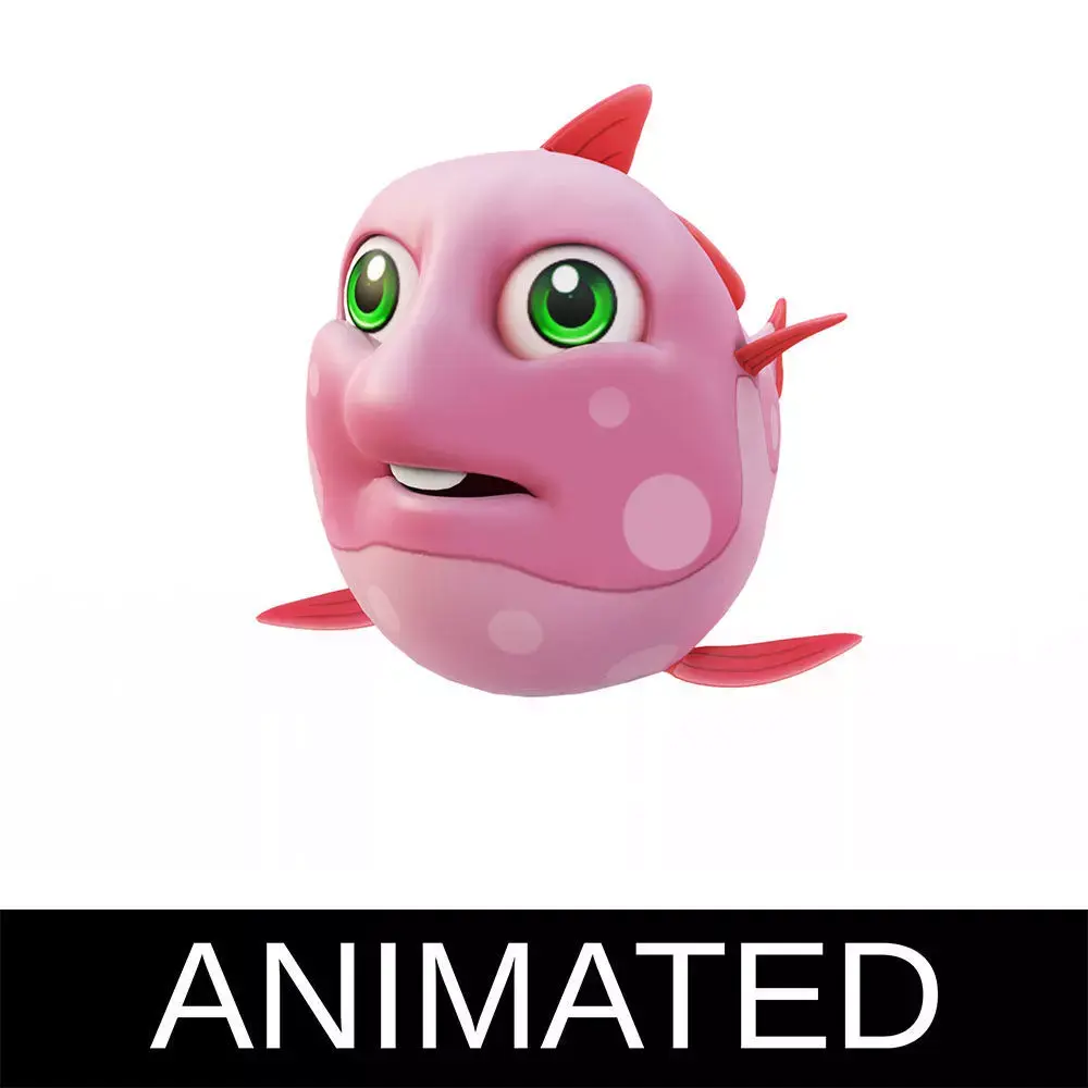 Moon Fish Cartoon Animated Low-poly 3D model