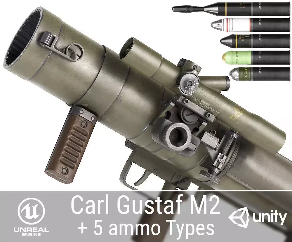PBR Carl Gustaf M2  Recoilless Rifle Low-poly 3D model