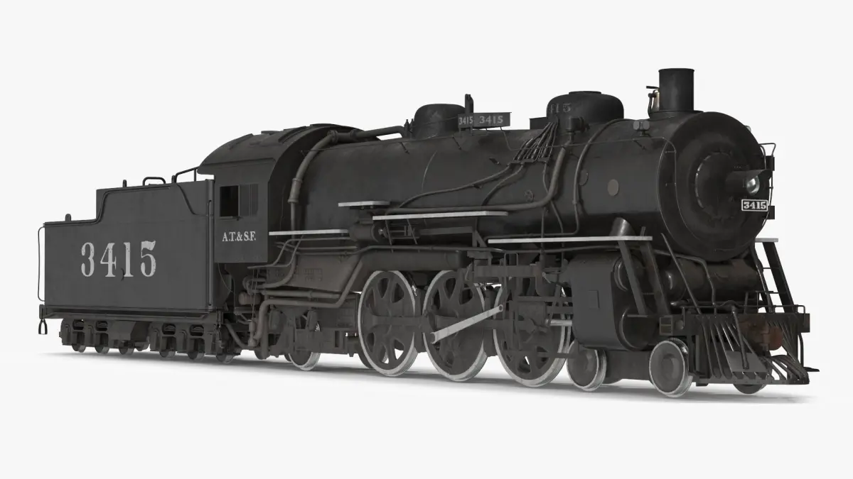 Vintage Steam Locomotive ATSF 3415 Rigged for Cinema 4D 3D model purchase