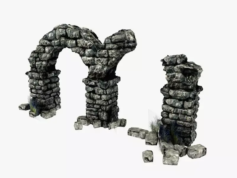 Ancient columns with arch ruins Low-poly 3D model