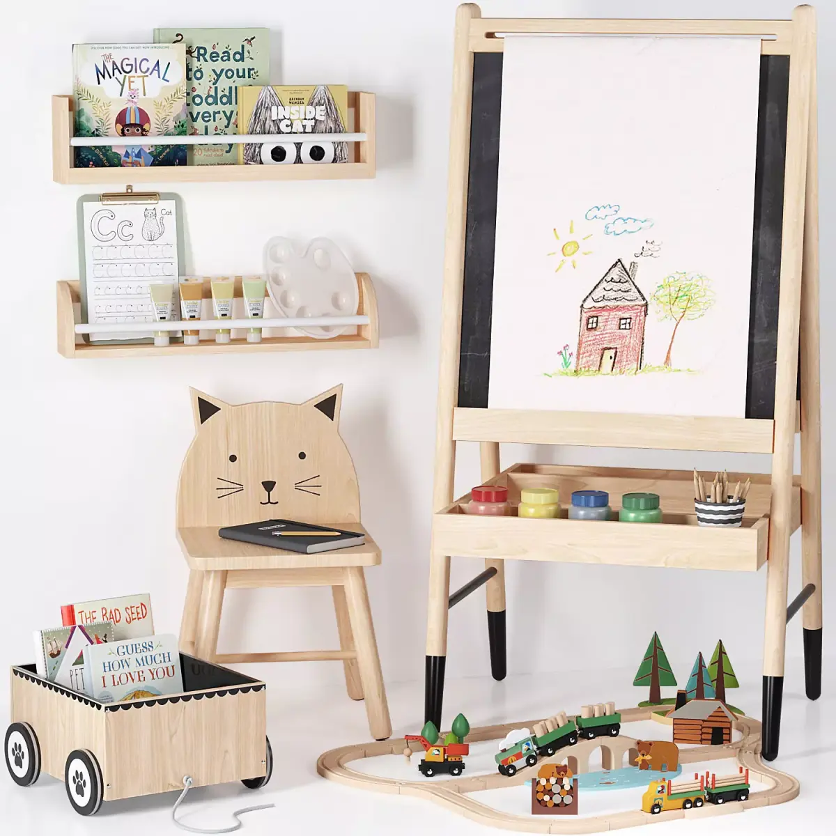 Crate and Barrel Wooden Art Easel Toy and Decor for Kids 3D model