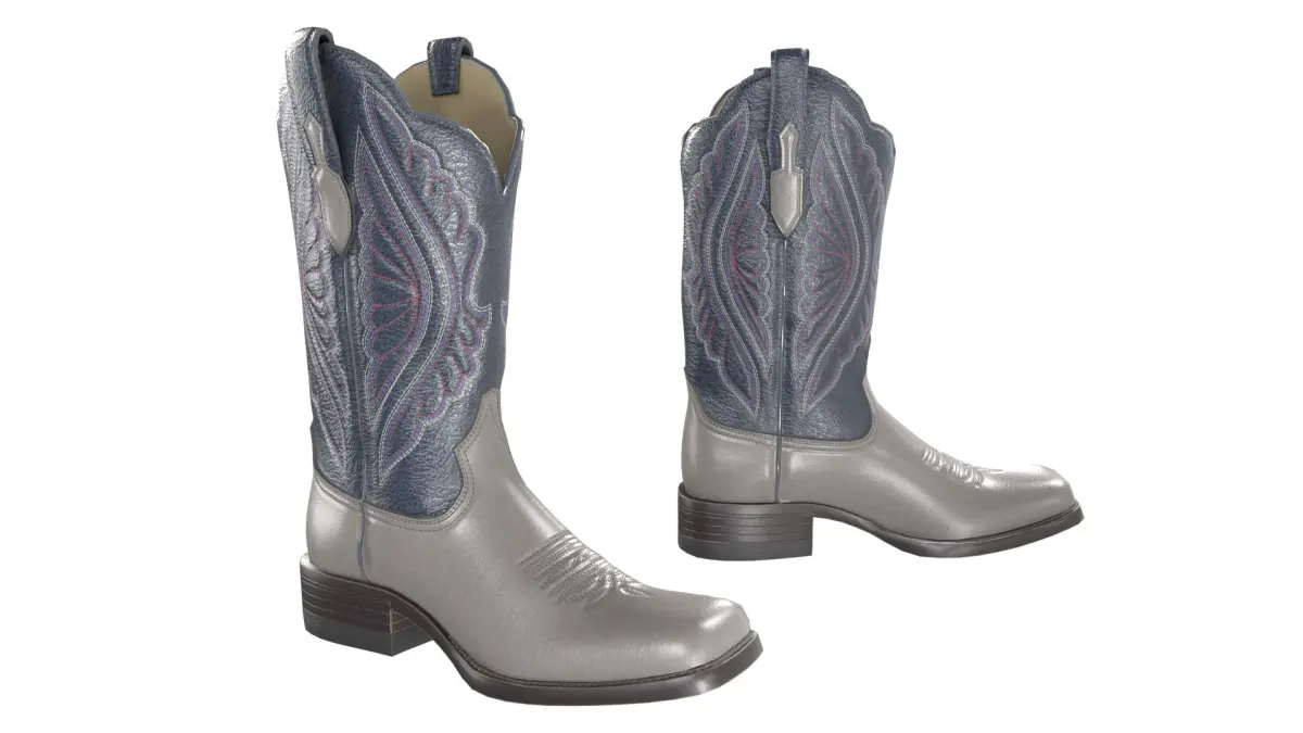 Grey Stitch Cowgirl Boots 3D model
