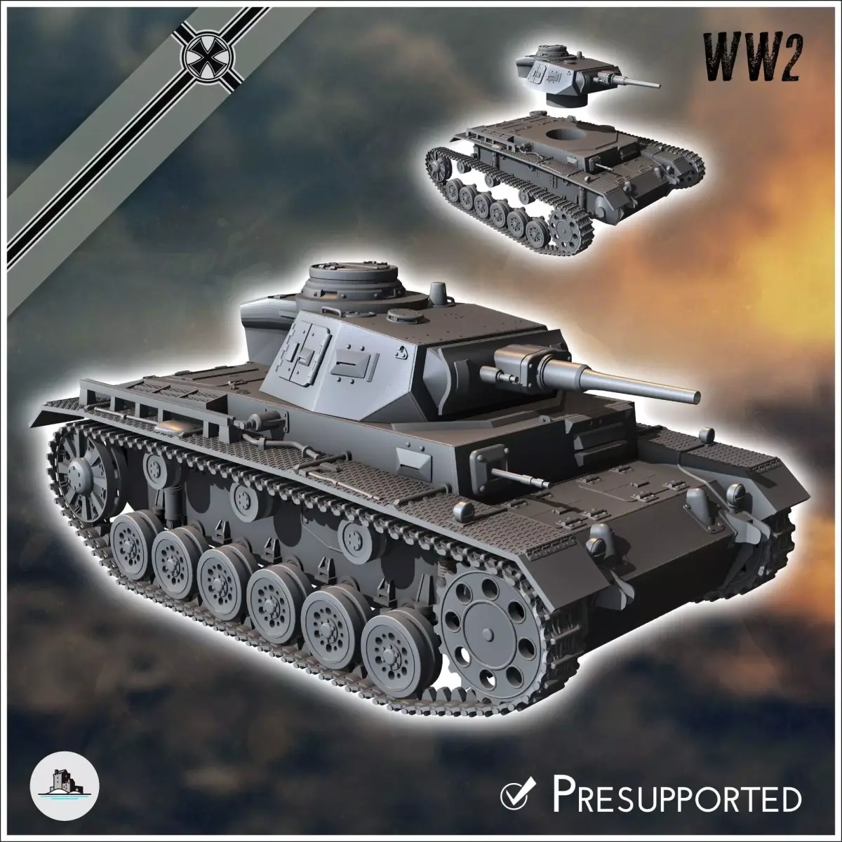 Panzer III Ausf G - miniatures tabletop scenery 3D print model