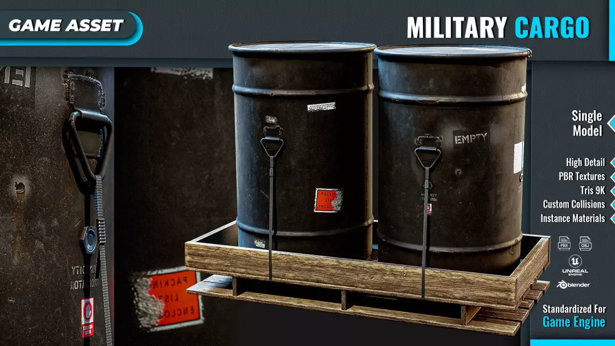 Military Cartridge Barrel Cargo Low-poly 3D model