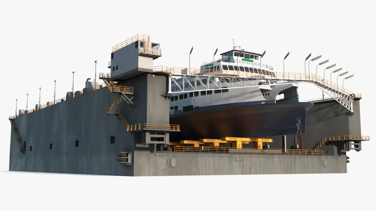 Large Ship in Floating Drydock 3D model