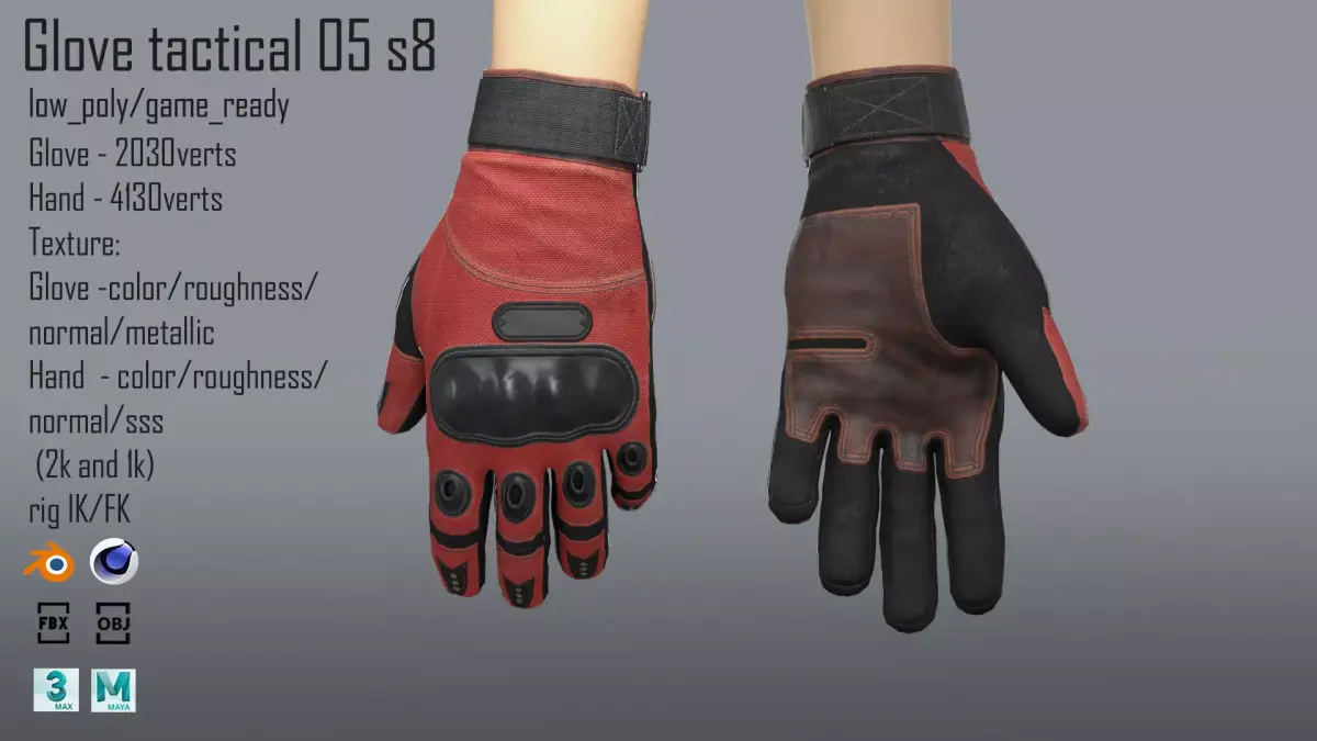 FPS hand glove tactical 05 s8 Low-poly 3D model