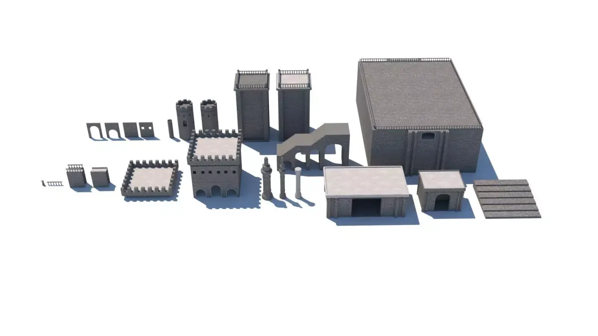 Gothic castle of water 3D model parts Low-poly 3D model