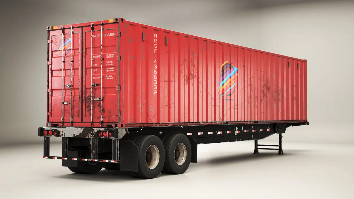 Used Old ISO Shipping Container Semi Trailer 3D model